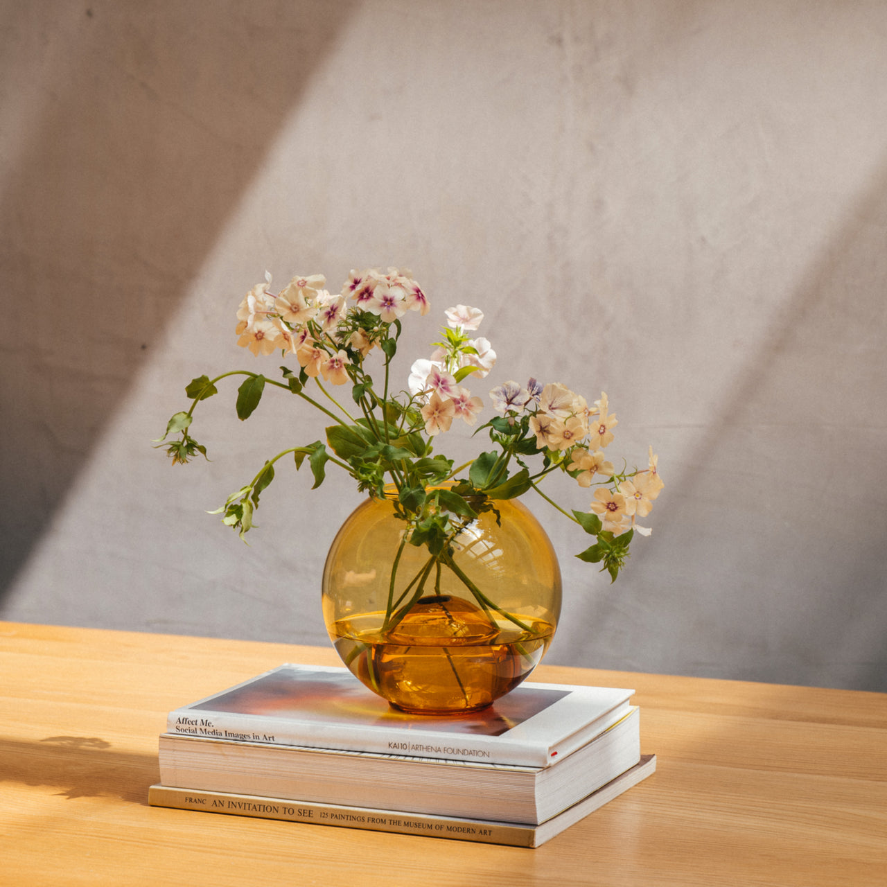 Studio Milligram Bubble Aqua Vase, Yellow & Amber with Cut Flowers