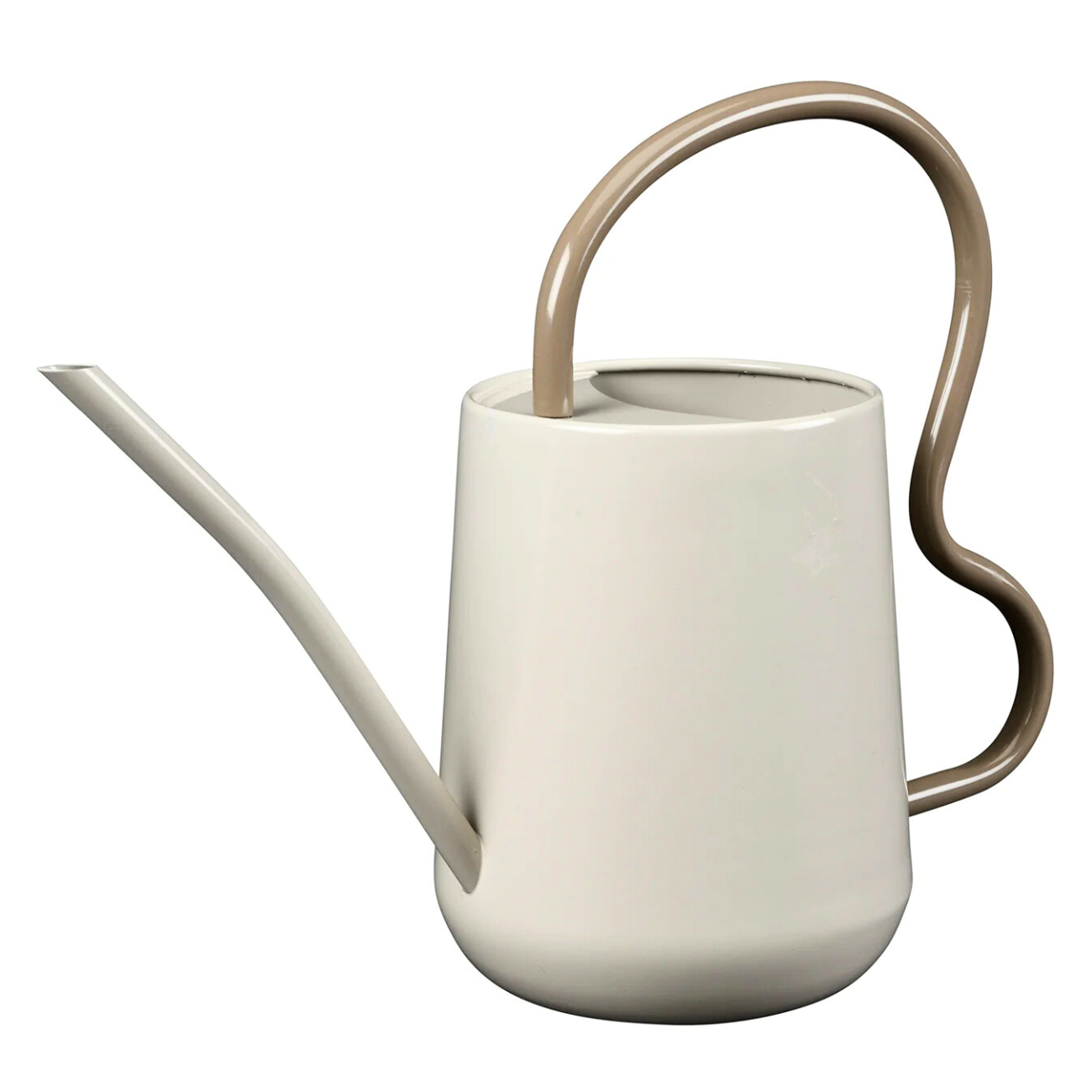 Burgon & Ball Scalloped Indoor Watering Can with slender beige spout.