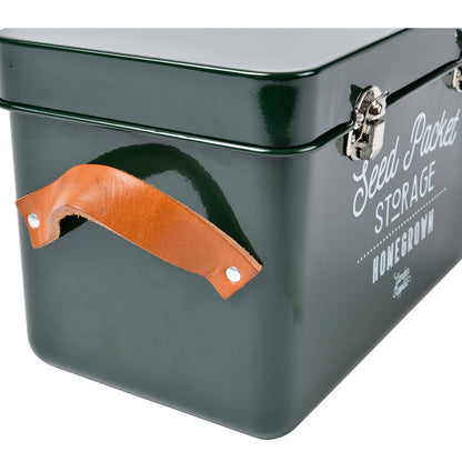 Frog Green Seed Packet Storage Tin with Leather Handles
