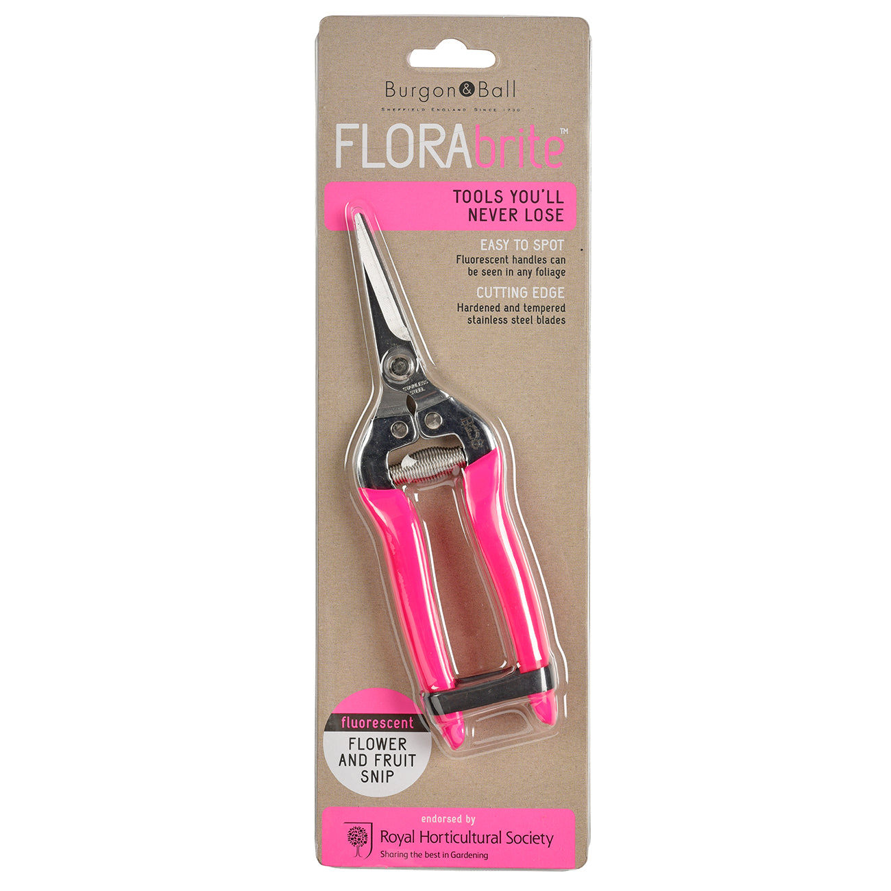 Burgon & Ball FloraBrite® Pink Flower & Fruit Snip Packaging