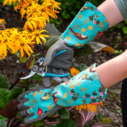 Gardeners Wearing Burgon & Ball 'Flora & Fauna' Gauntlet Gloves