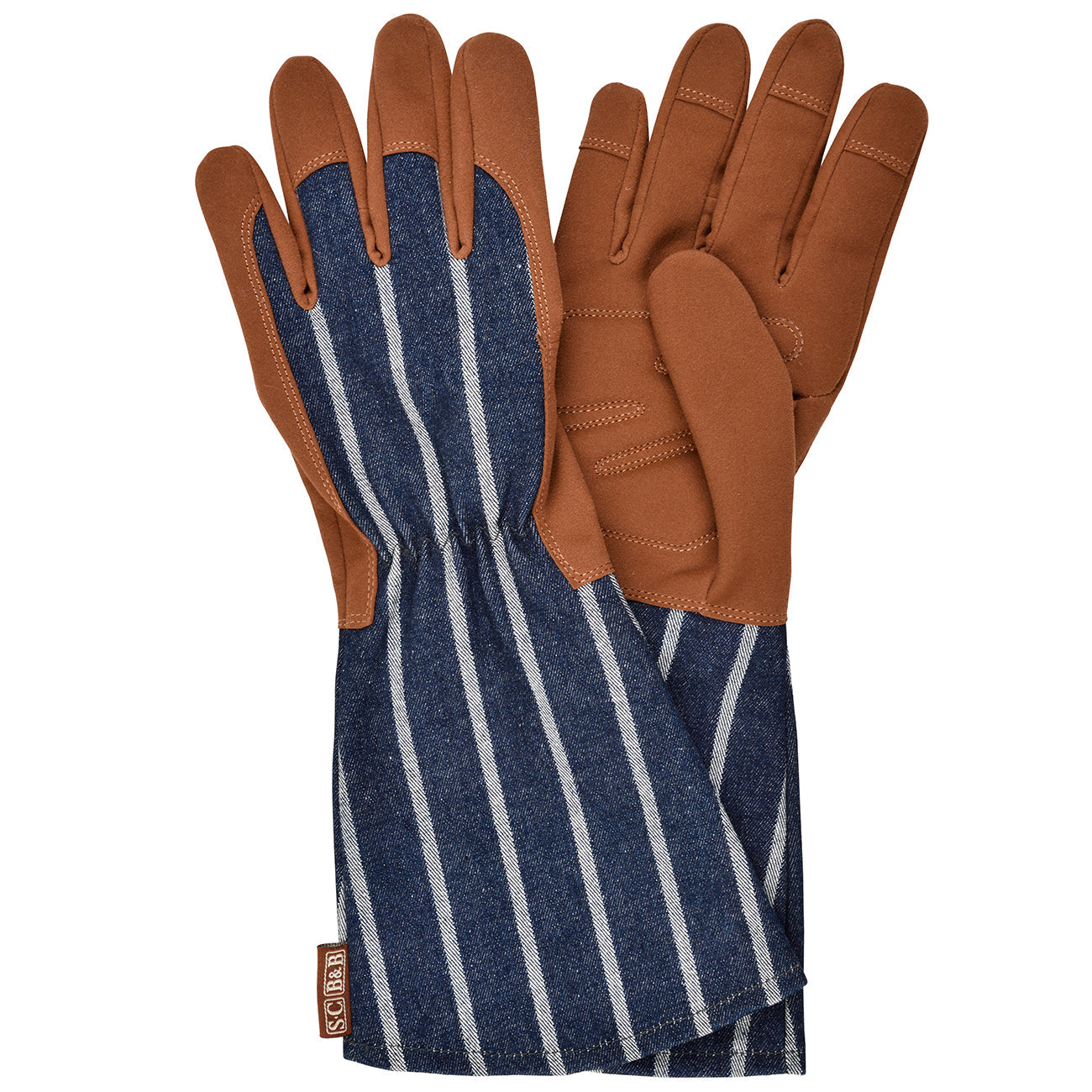 Sophie Conran for Burgon & Ball Gauntlet Gardening Gloves, Ticking Blue Stripe