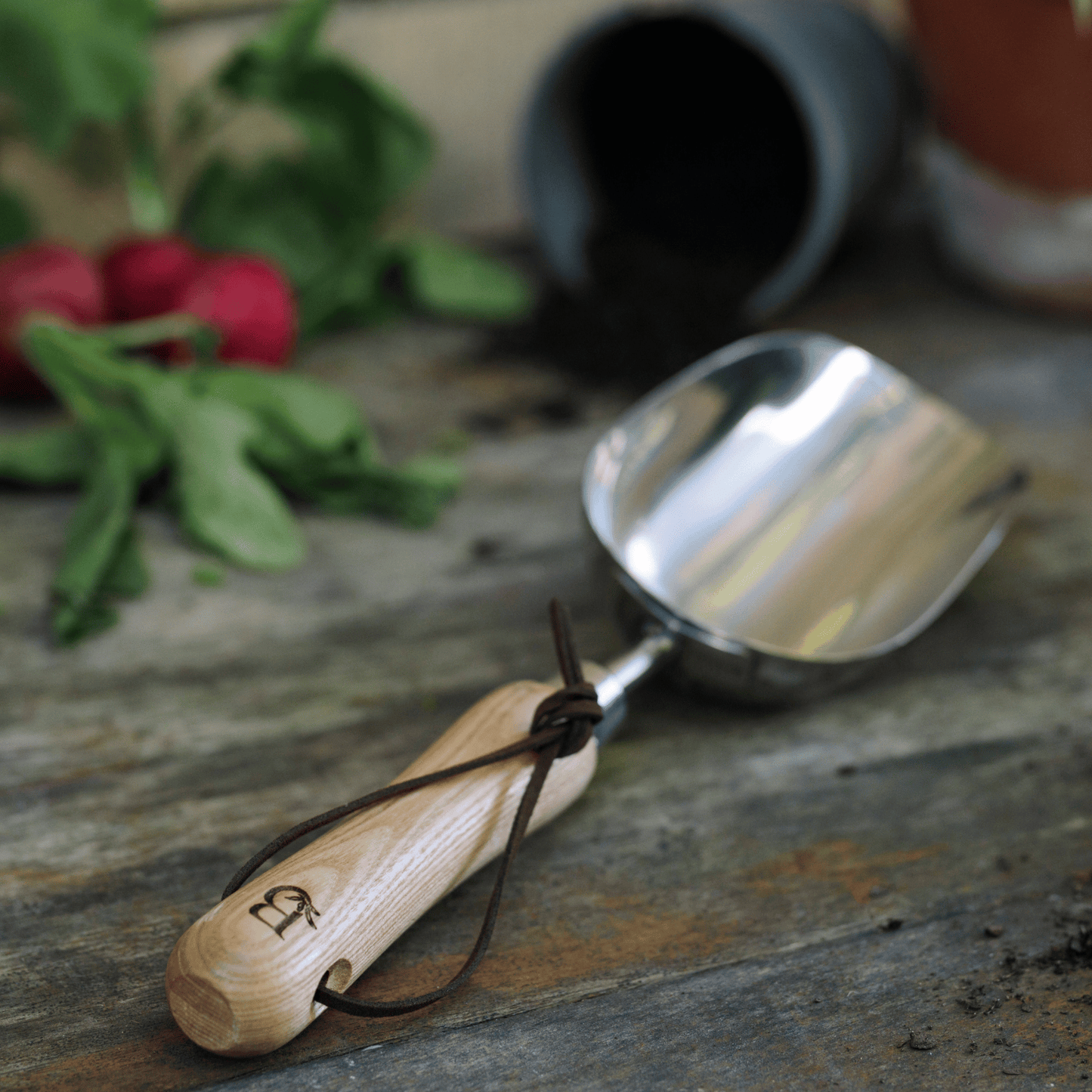 Compost Scoop with Engraved Backyard Botanist Logo on Handle
