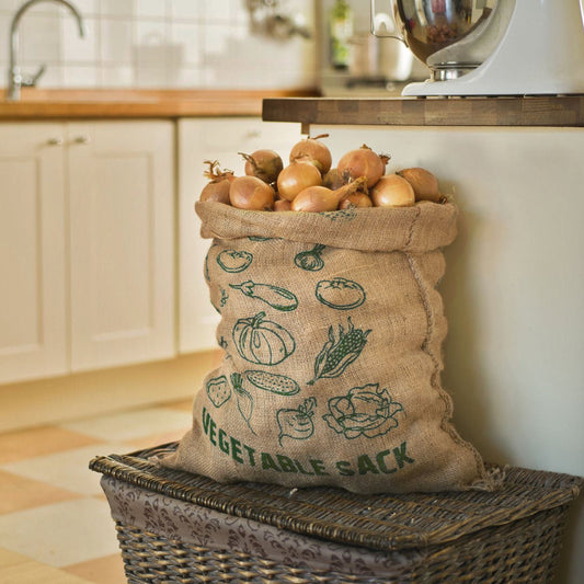 Jute Vegetable Sack with Onions in Kitchen