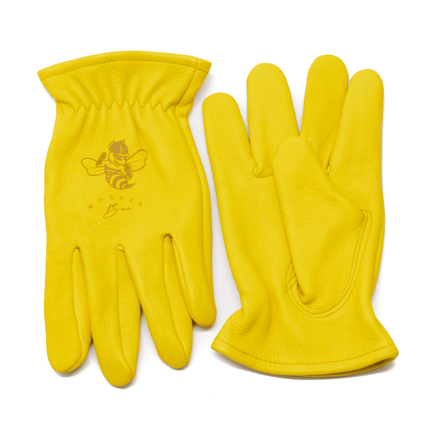 Keepers Worker Bee yellow leather gardening gloves.