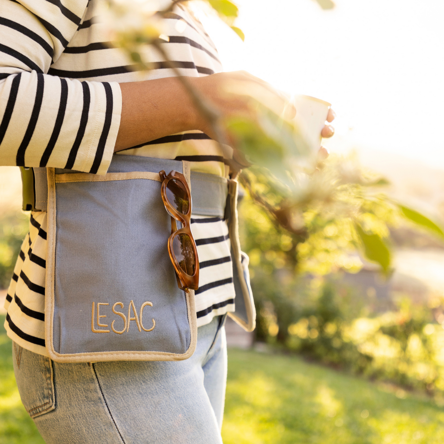 Gardening with Le Sac Garden Tool Belt in French Blue