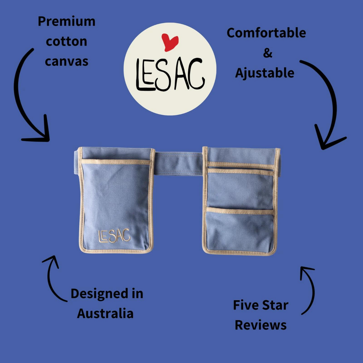 Le Sac Garden Tool Belt in French Blue Features