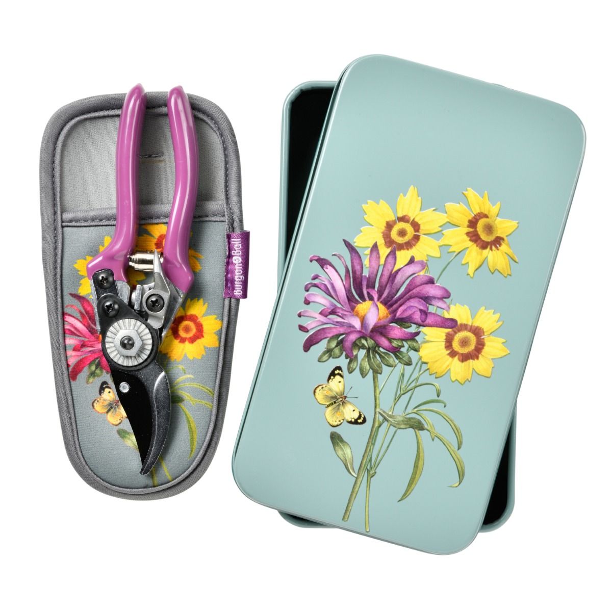 Burgon & Ball RHS 'Asteraceae' Garden Pruner & Holster Set with Tin