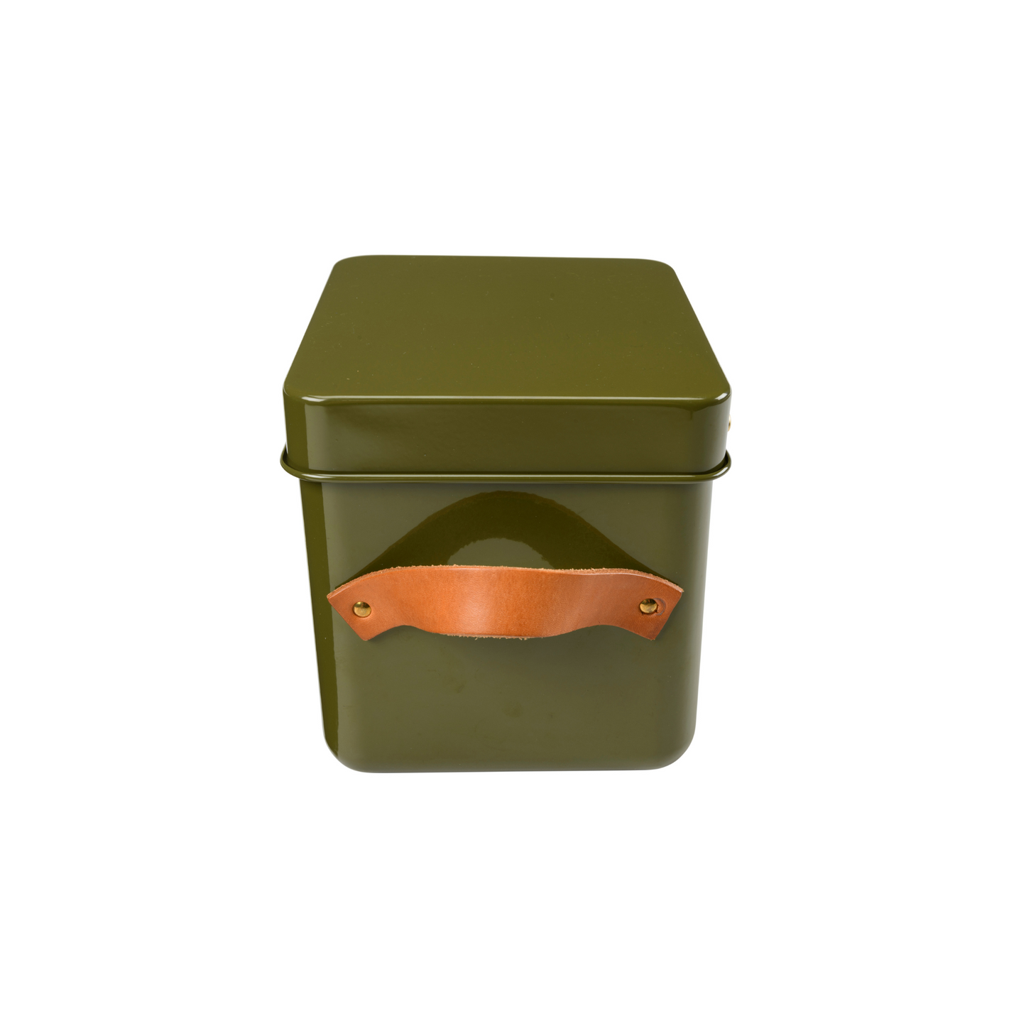 Burgon & Ball Mini Seed Packet Storage Tin in Olive Green with Leather Handles