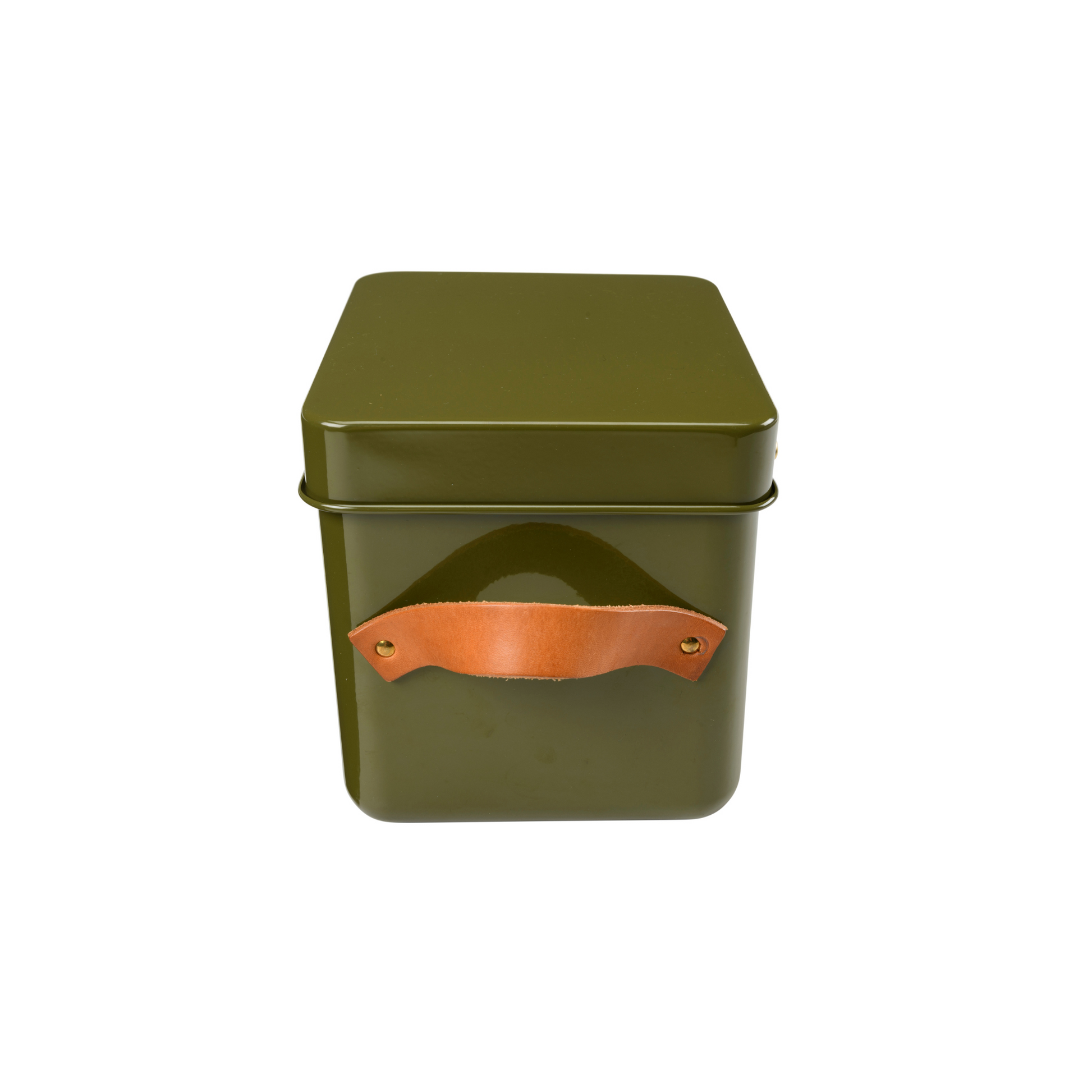 Burgon & Ball Mini Seed Packet Storage Tin in Olive Green with Leather Handles