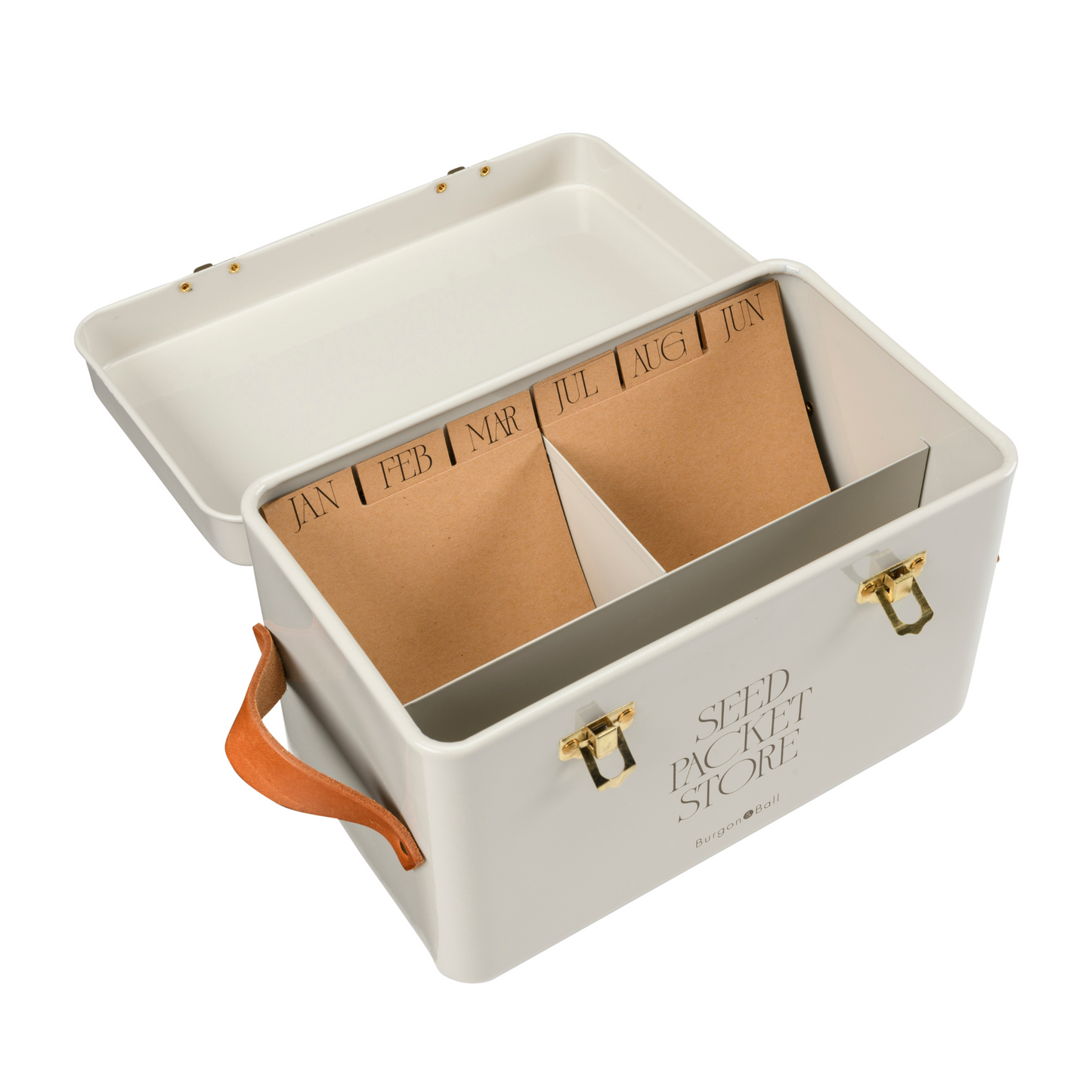 Seed tin with calendar index cards.