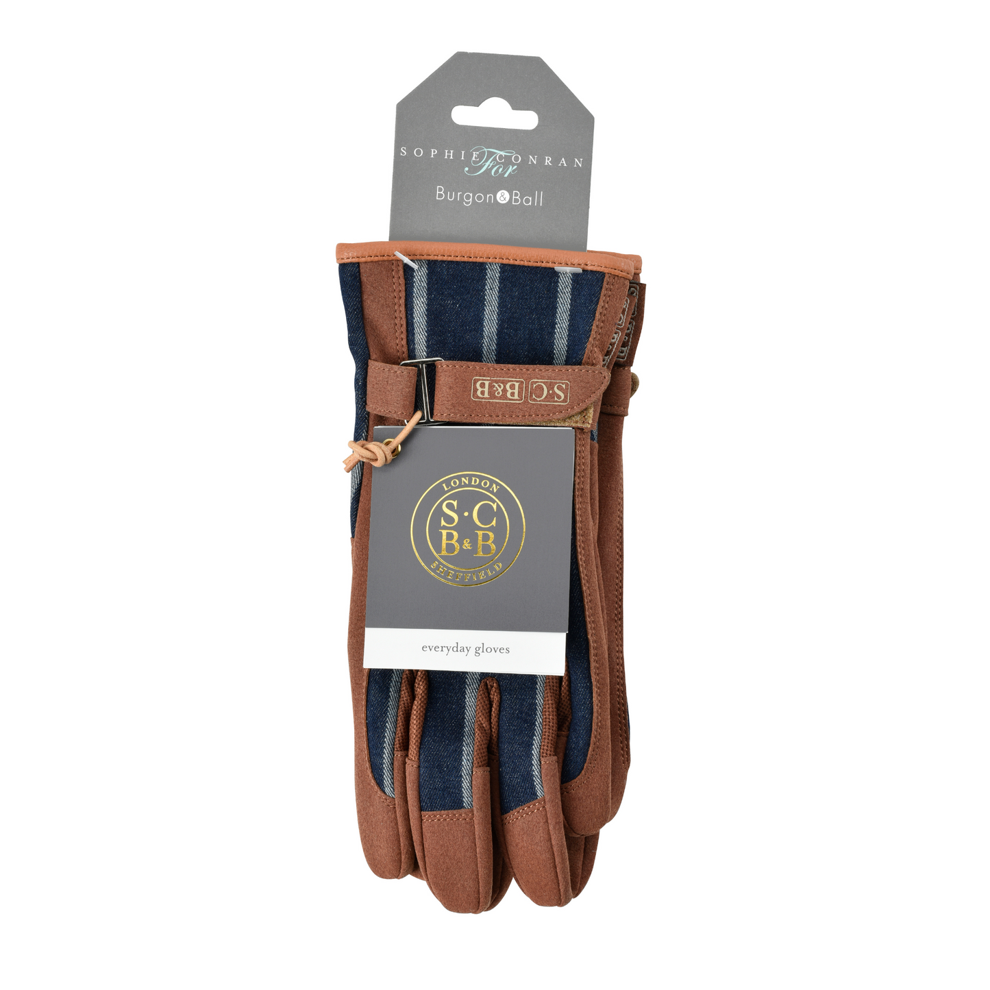Sophie Conran Everyday Gardening Gloves in Blue Ticking Stripe with Header Card