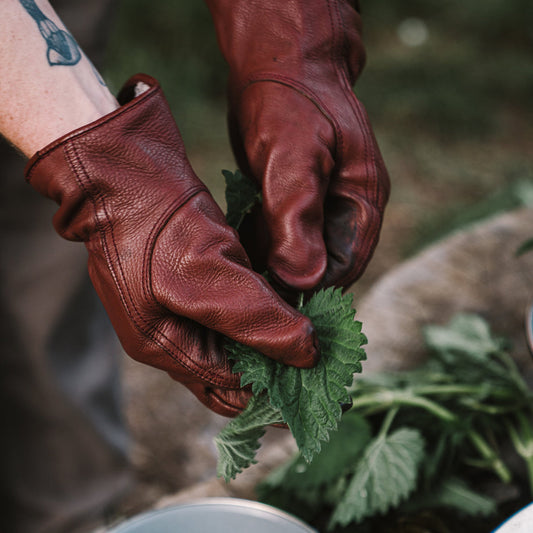 Gardening with Barebones Classic Work Gloves in Cognac