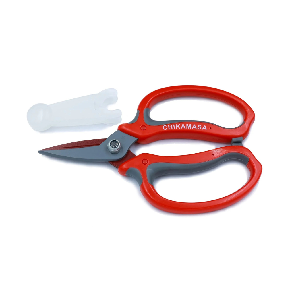 Chikamasa Japanese Flower Shears in Red with Blade Cap