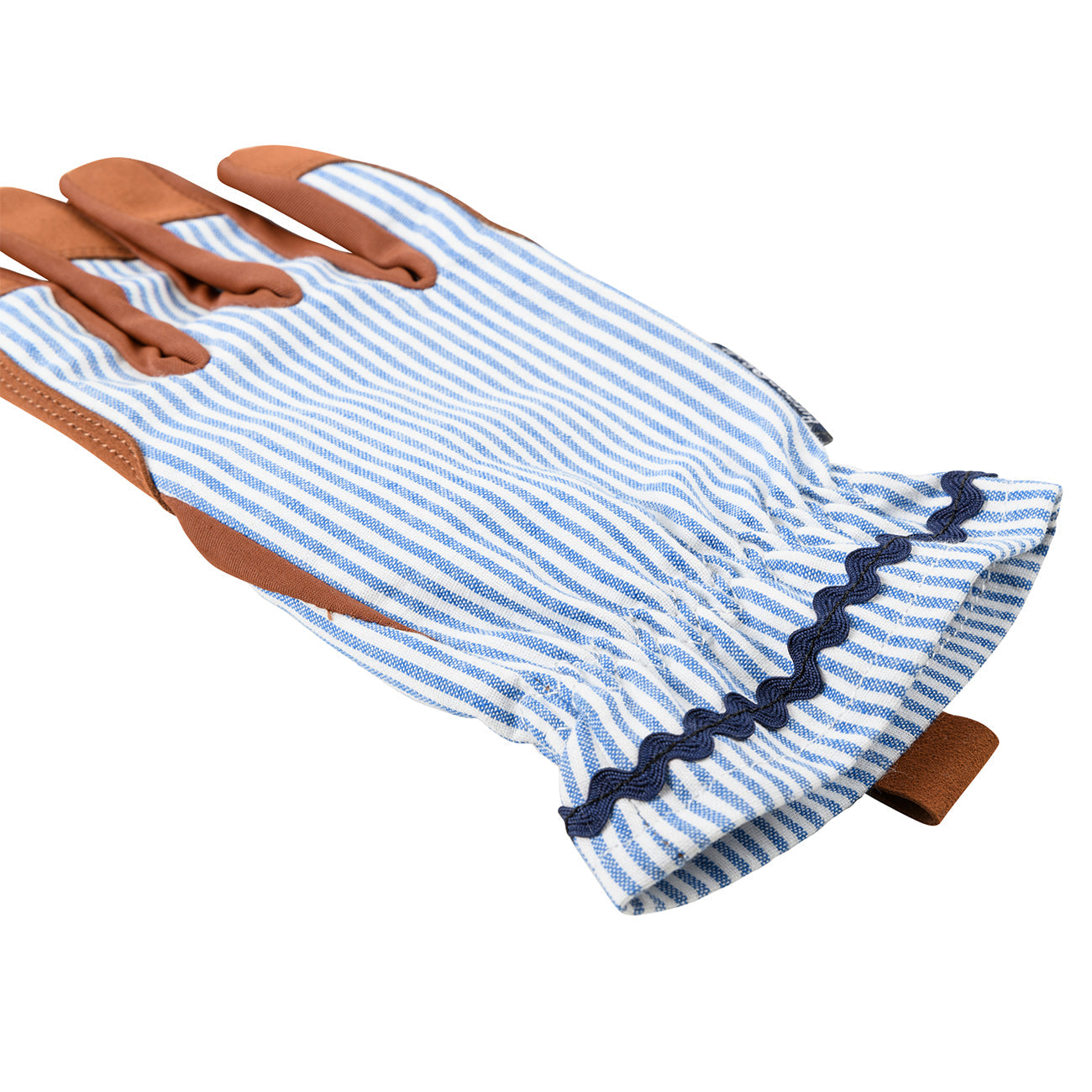 Blue Tricking Striped Garden Gloves with Ric Rac Trim