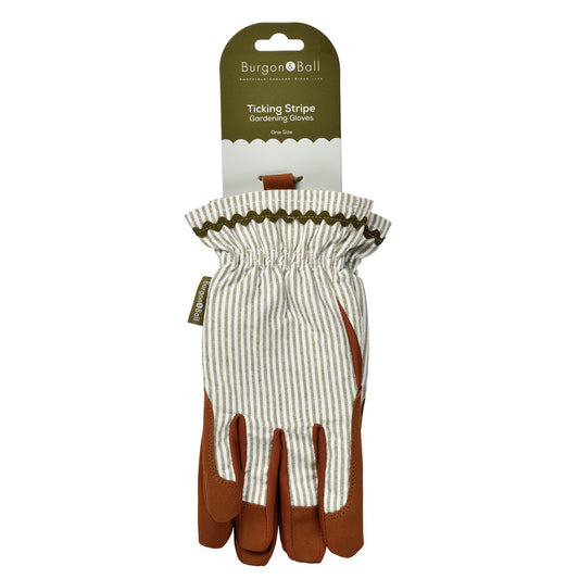 Burgon & Ball 'Collector' Women's Gardening Gloves, Olive Ticking Stripe