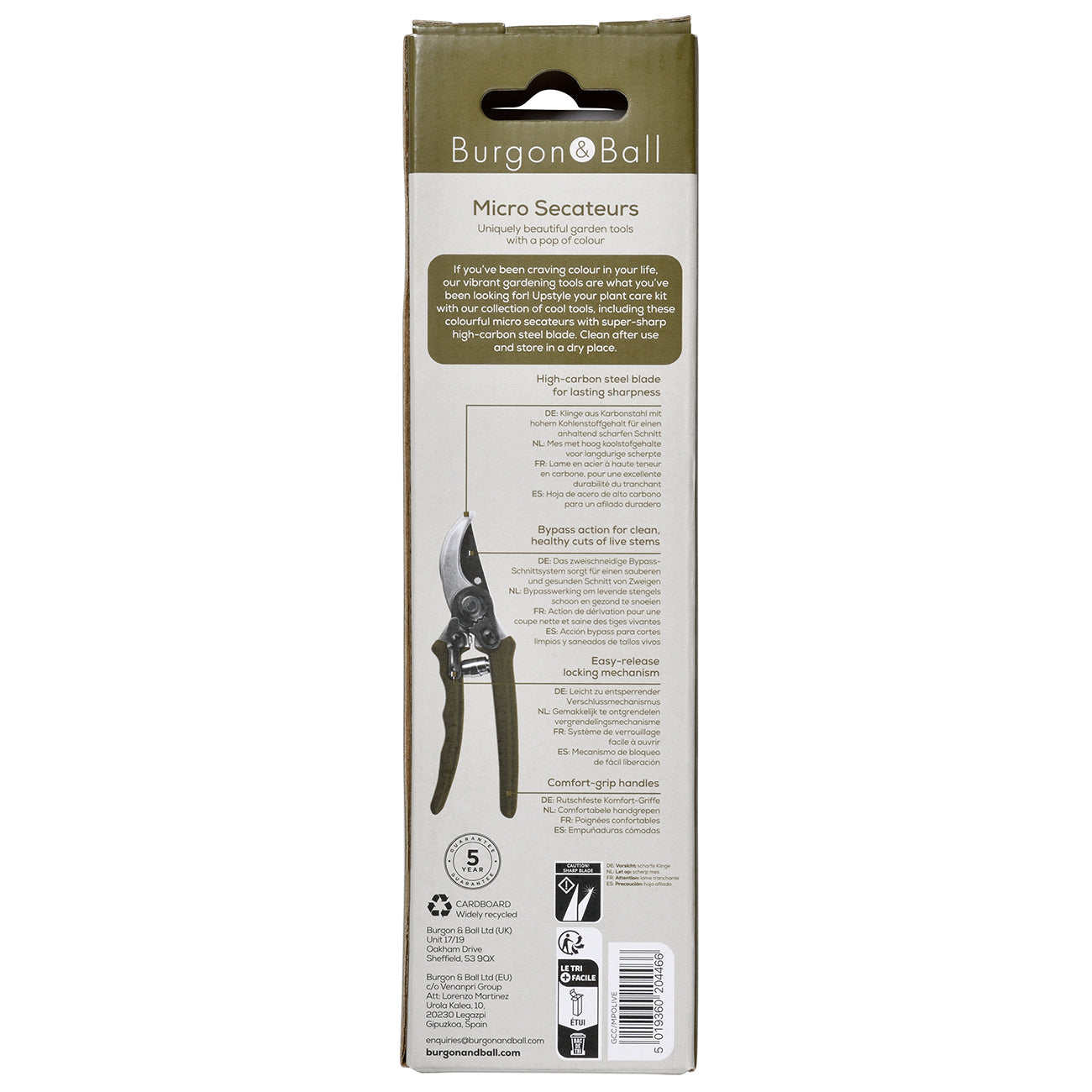 Burgon & Ball 'Collector' Micro Secateurs Packaging Information