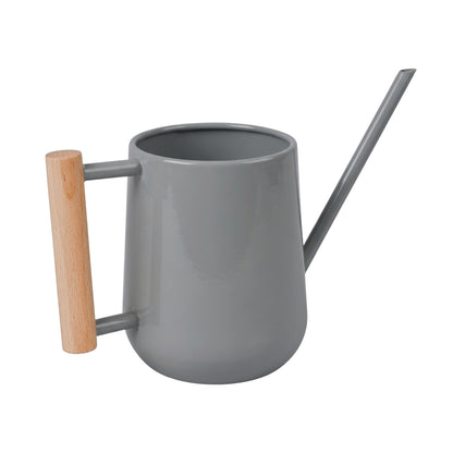 Small Grey Indoor Watering Can with Wooden Handle