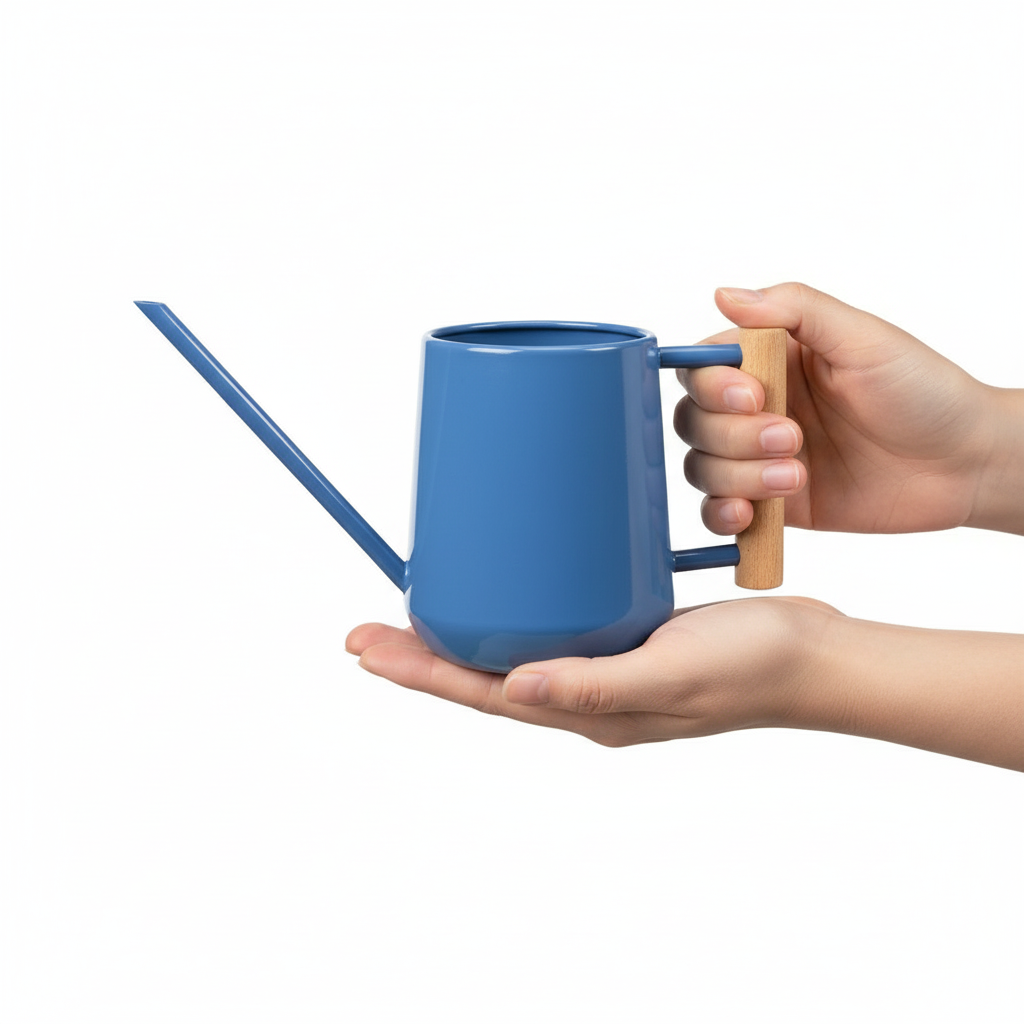 Burgon & Ball Blue Indoor Watering Can with Hands for Scale