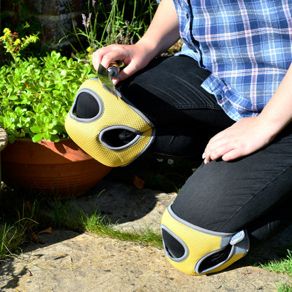 Kneeling with Yellow Garden Knee Pads