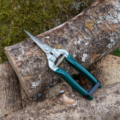 Burgon & Ball RHS 'Woodland Wonders' Green Gardening Snips on Log