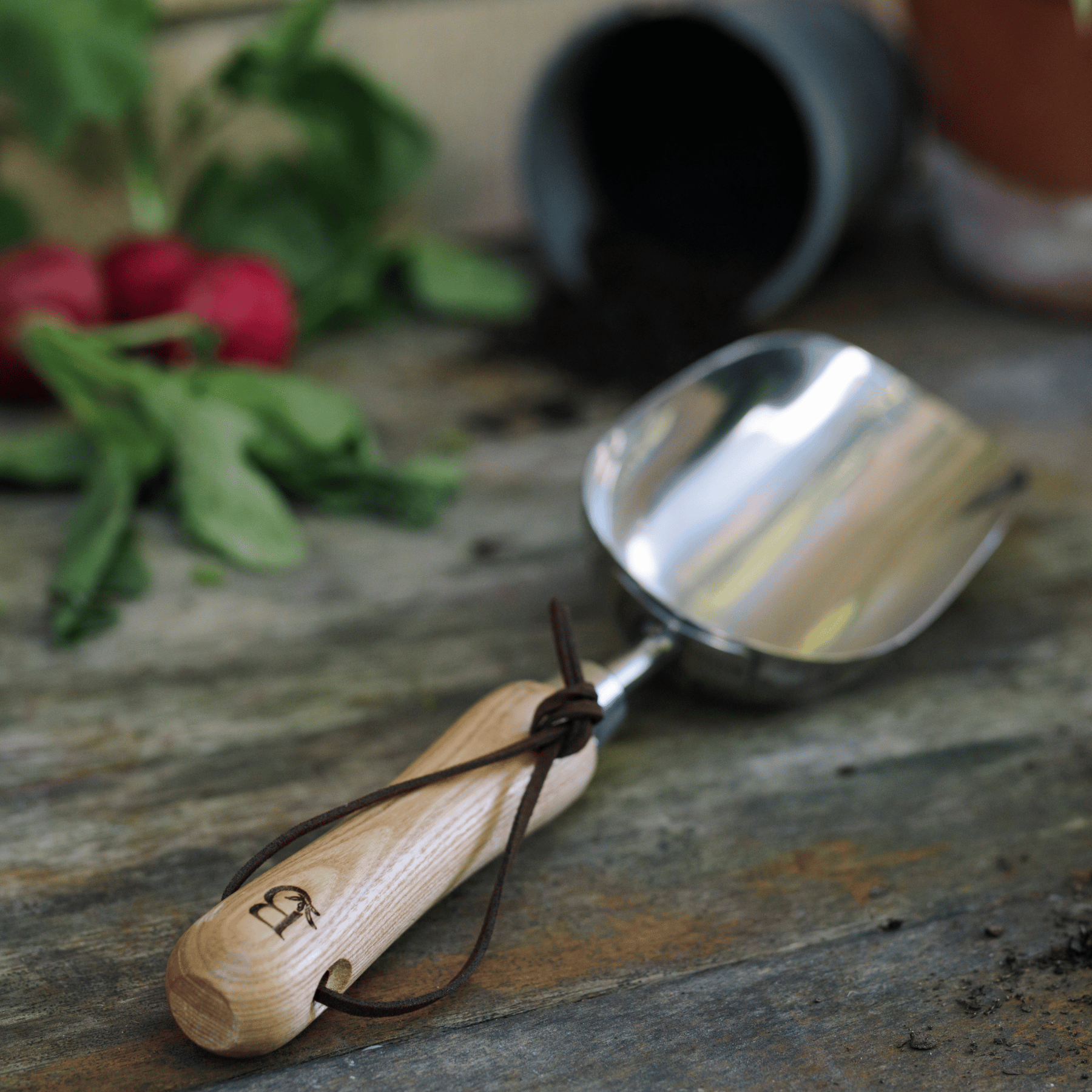 Compost Scoop with Engraved Backyard Botanist Logo on Handle