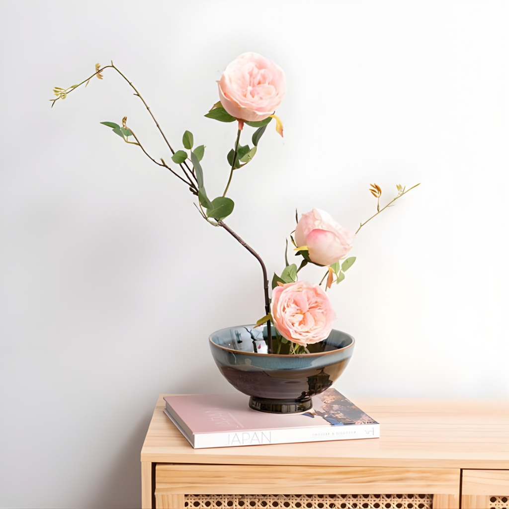 Ikebana Flower Arrangement in Bowl