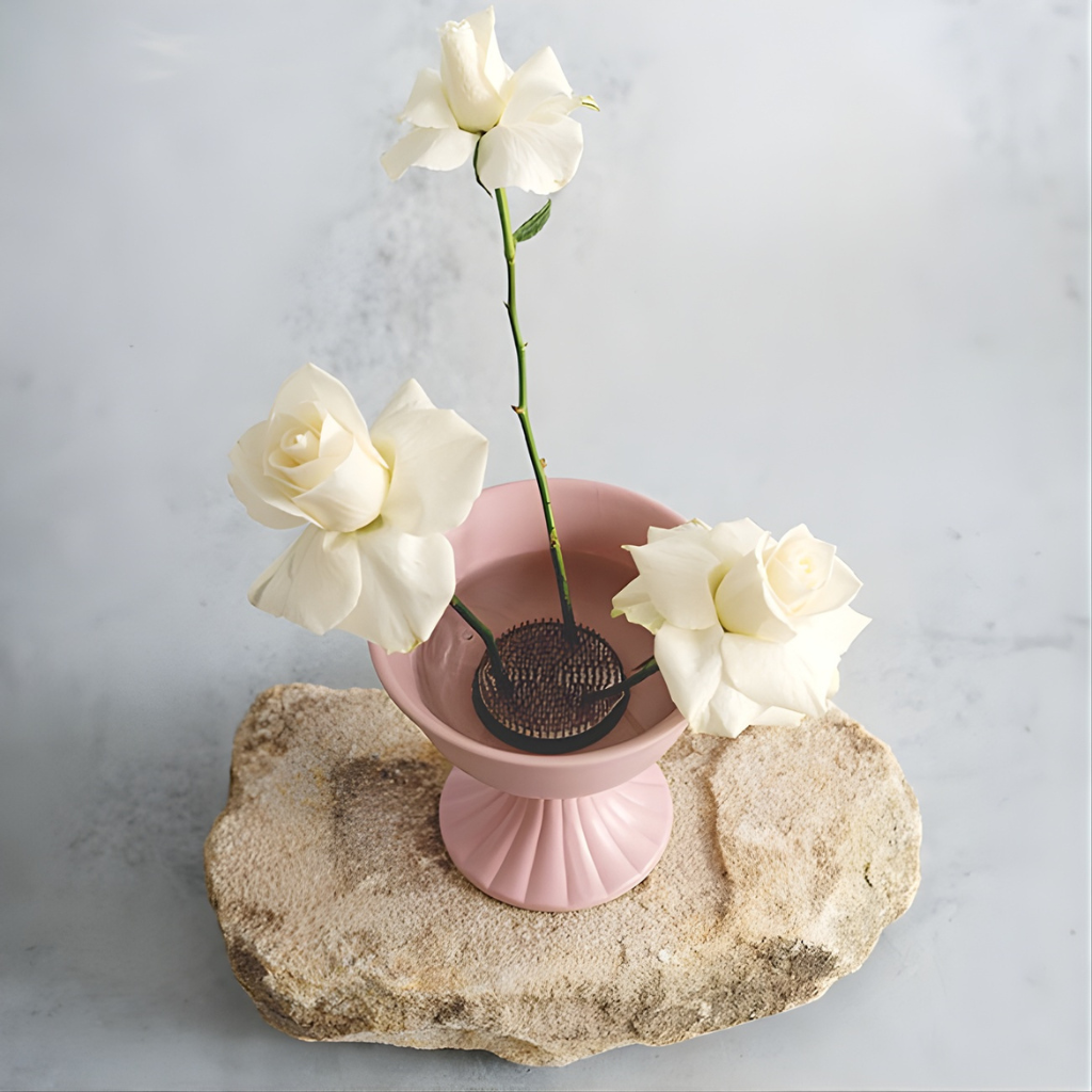 Ikebana Arrangement in Vase Using Kenzan