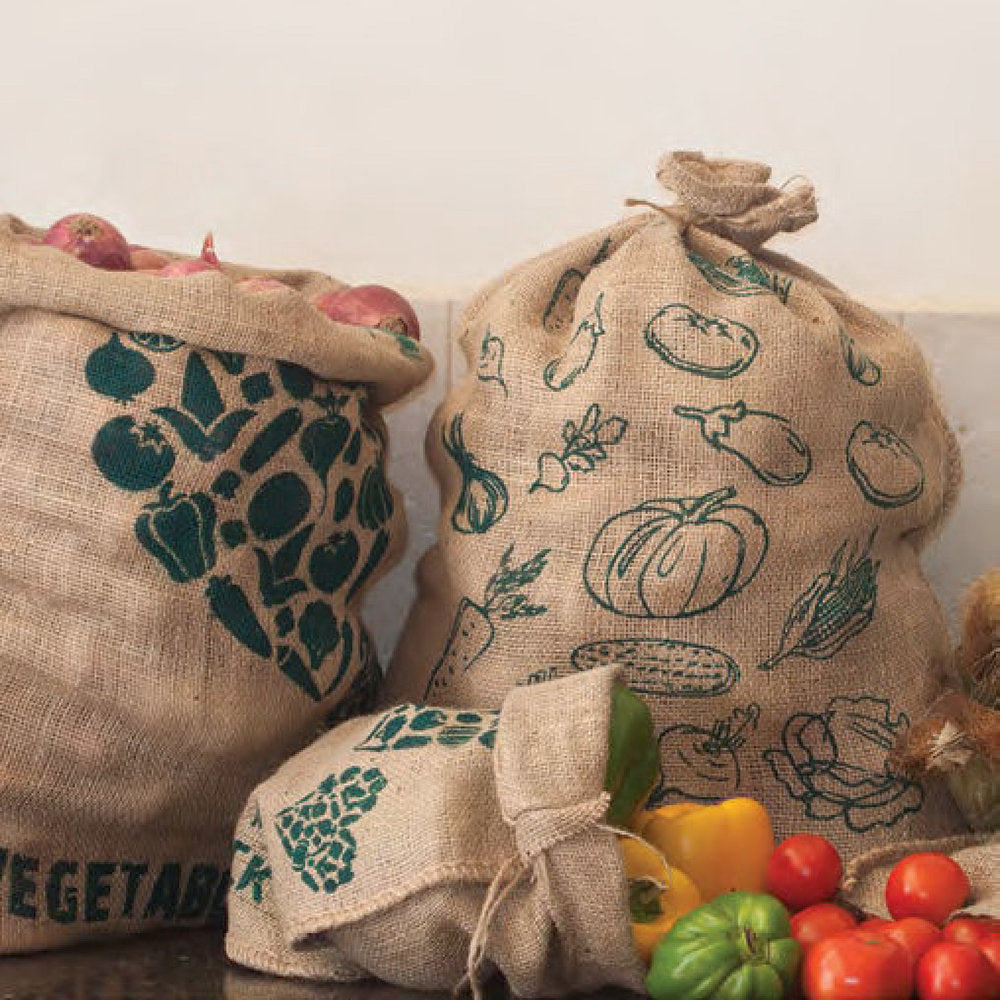 Jute Vegetable Sacks with Produce
