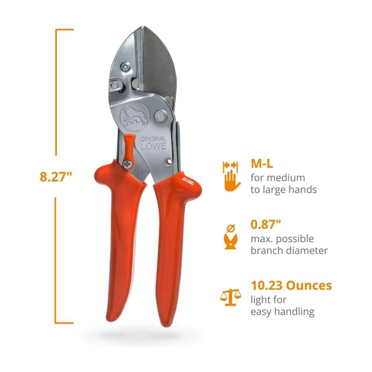 Original Löwe No1 (1.104) Heavy Duty Anvil Pruning Secateurs - Specifications