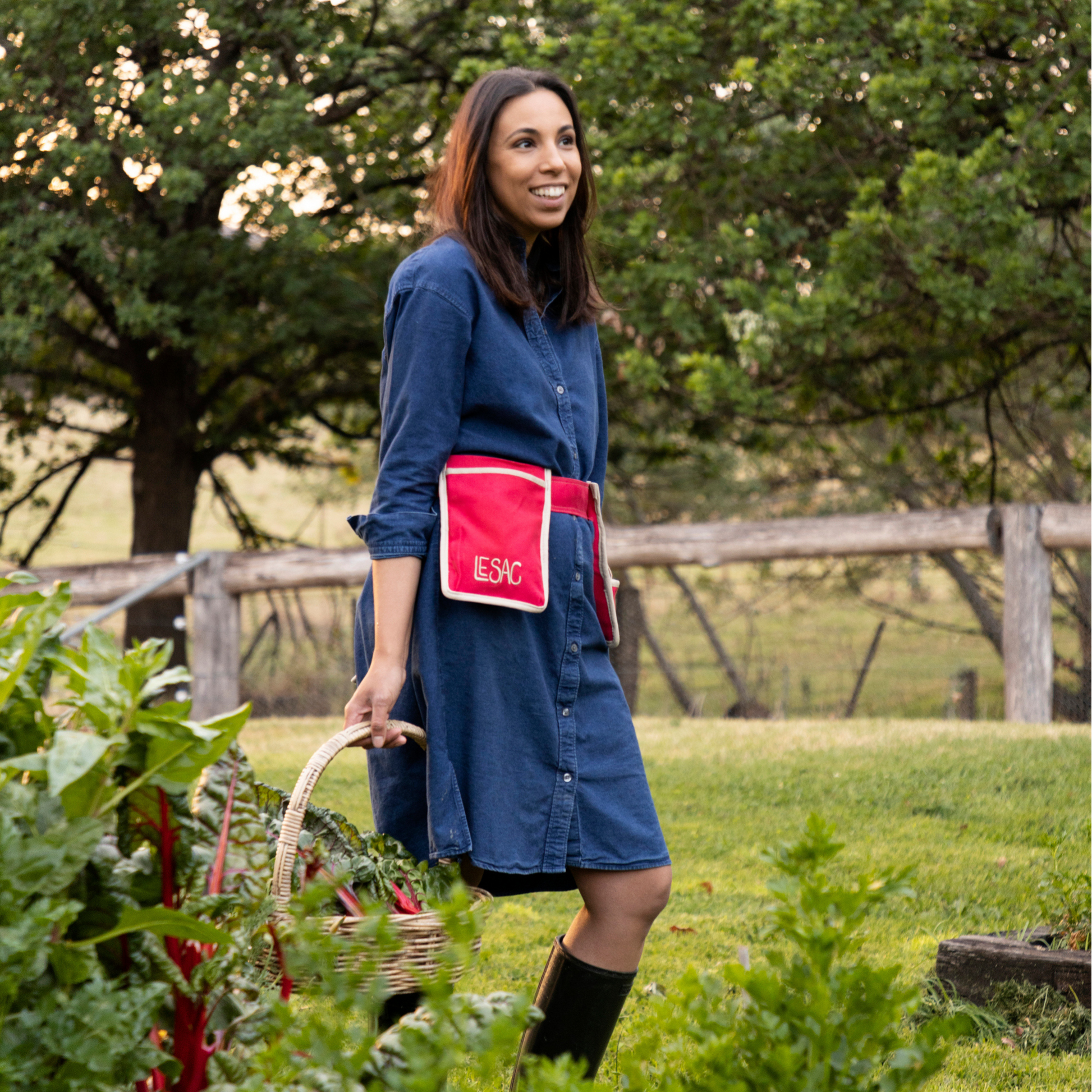 Gardening with Le Sac Garden Tool Belt in Red & Trug