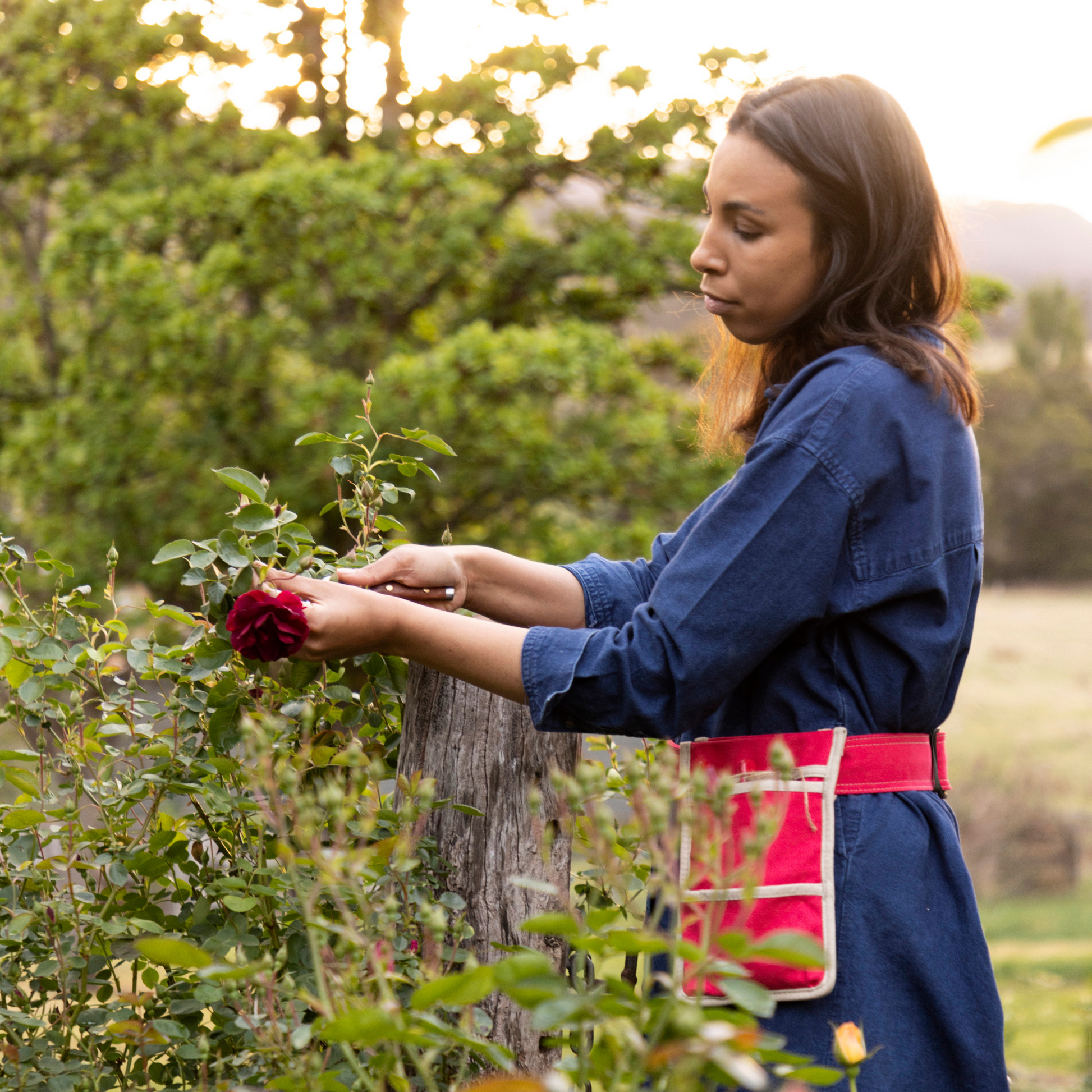 Le Sac Garden Tool Belt in Red Worn on Waist