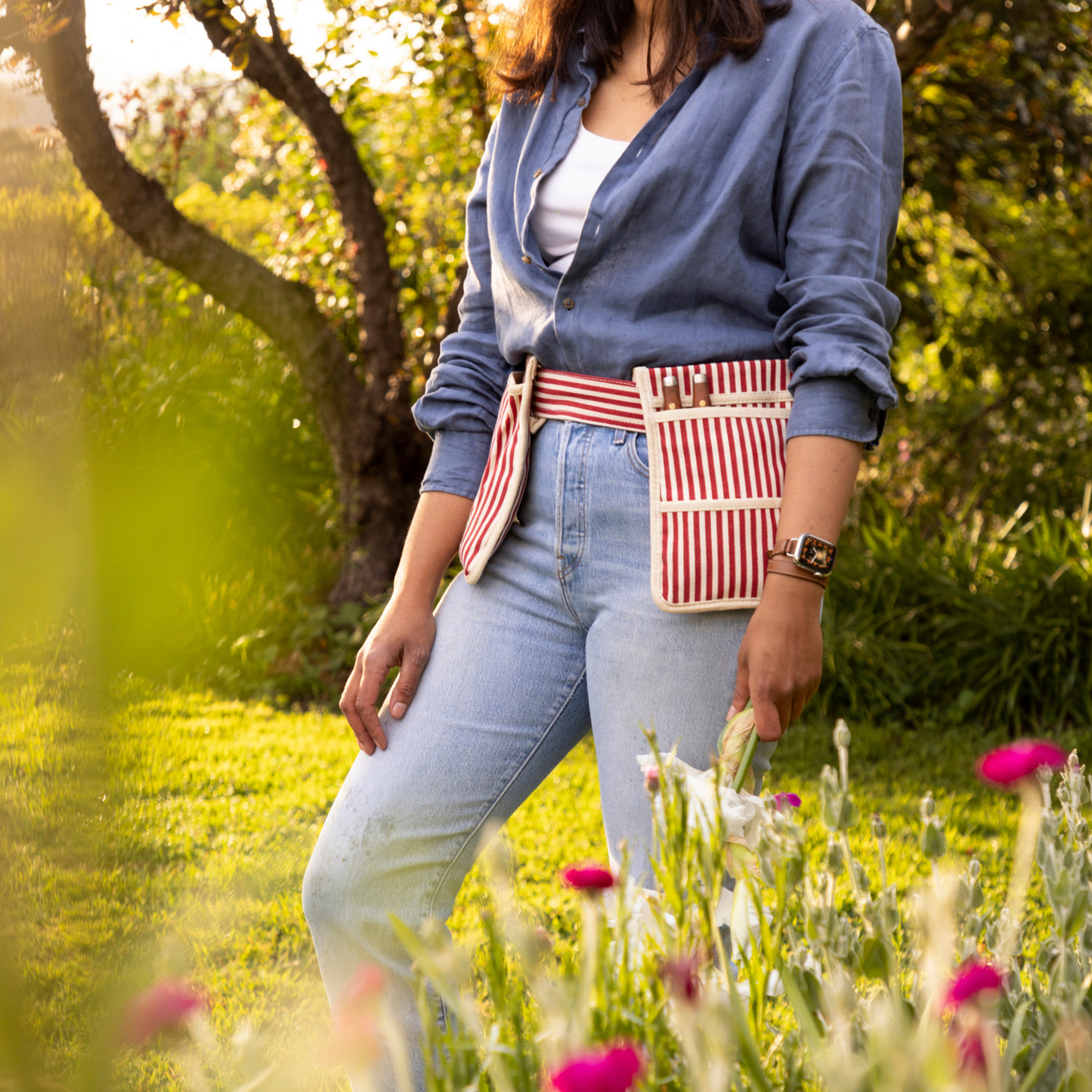 Le Sac Garden Tool Belt, Striped with Secateurs