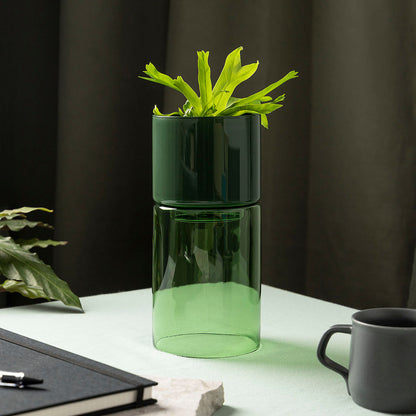 Studio Milligram Glass Flip Planter Tall, Green/Moss Planted