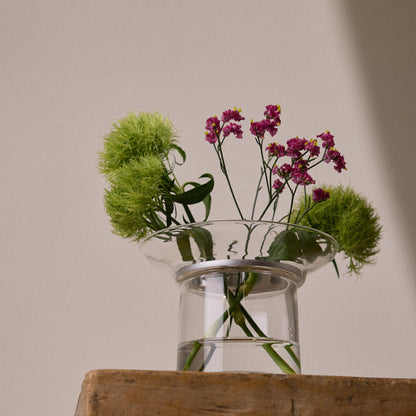 Studio Milligram Small Clear Ikebana Vase with Floral Arrangement