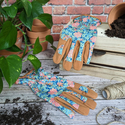 Orange Grove Jasmine Garden Gloves on Potting Bench