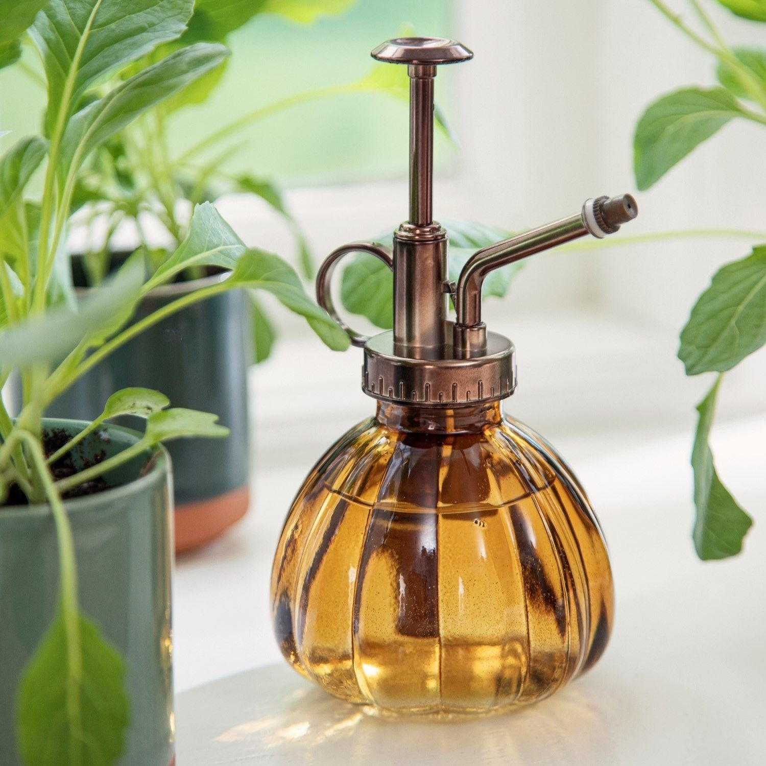 Vintage Indoor Plant Mister, Amber Glass
