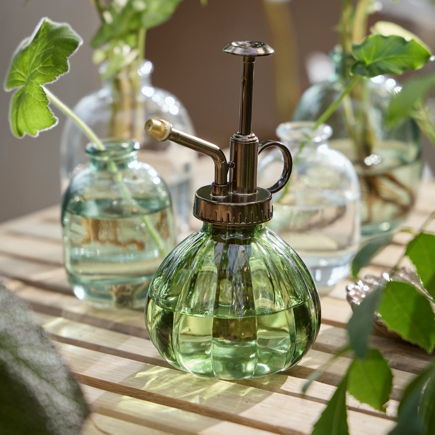 Vintage Indoor Plant Mister, Green Glass