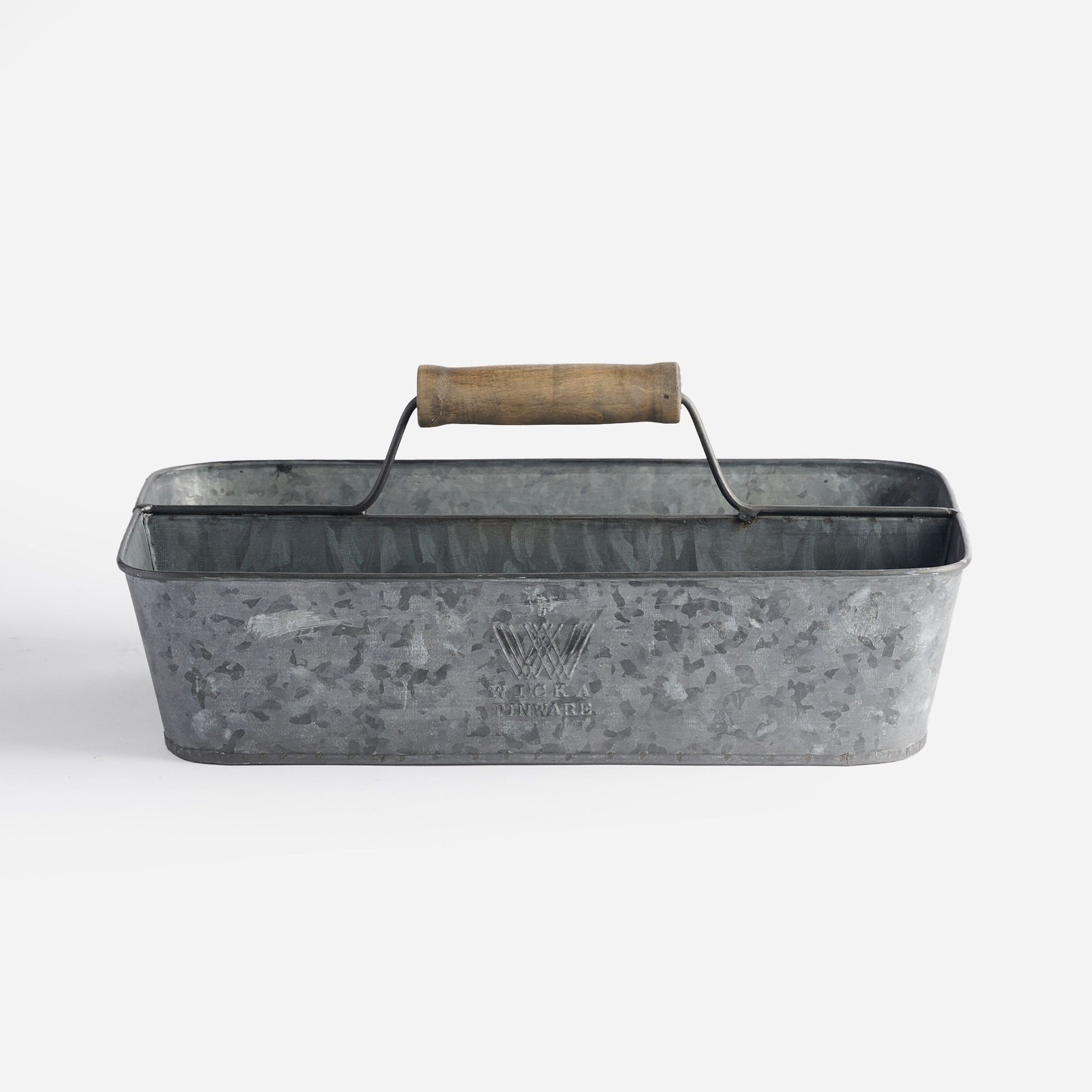 Vintage Inspired Metal Garden Trug with Wooden Handle