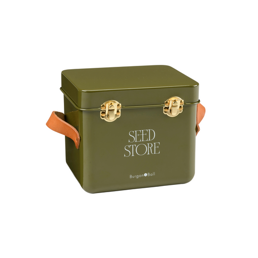 Burgon & Ball Mini Seed Packet Storage Tin in Olive Green