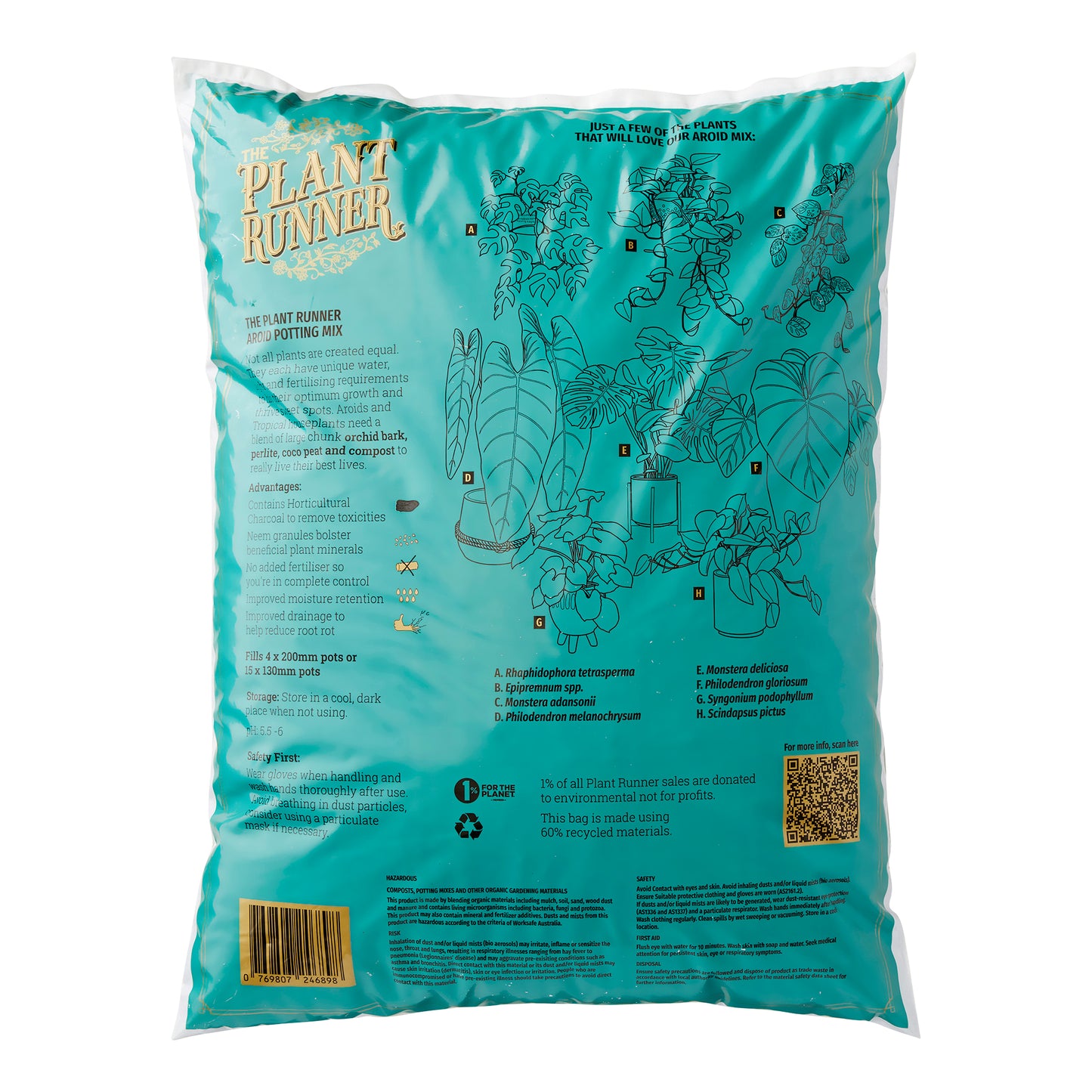 The Plant Runner Aroid Potting Mix, 15L Bag (Back)