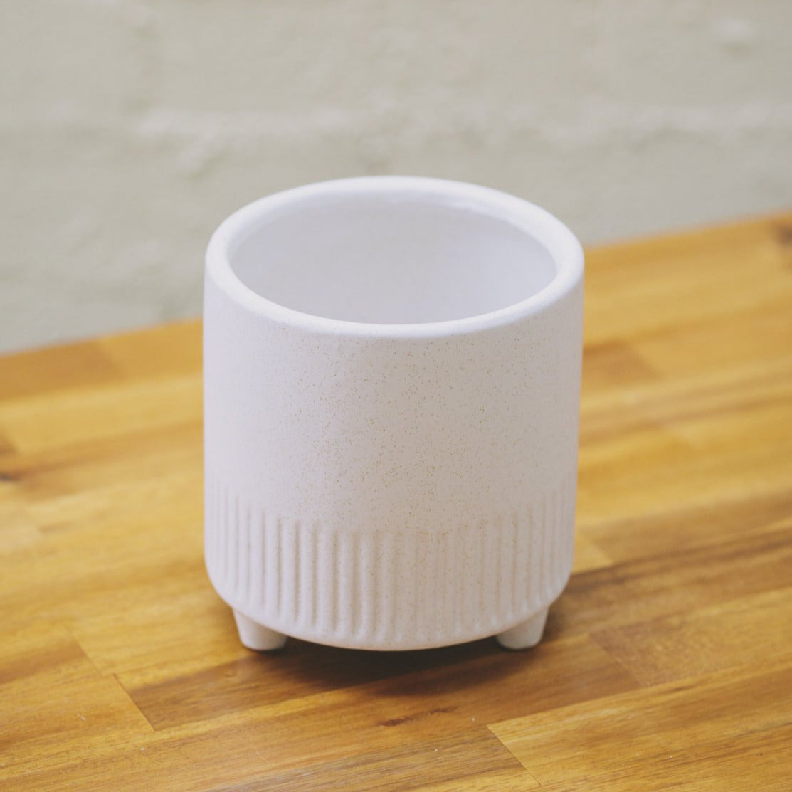 Footed White Plant Pot, White