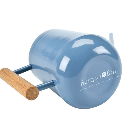 Burgon & Ball logo on bottom of blue indoor watering can.