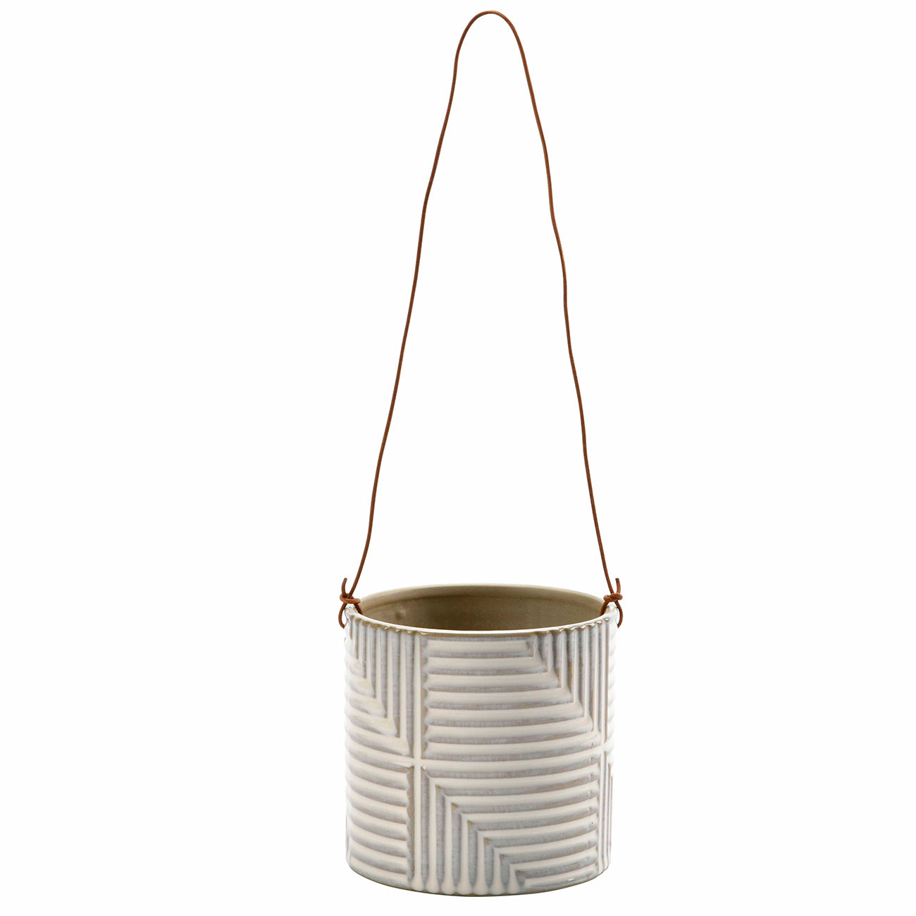 Ceramic Hanging Pot with Leather Cord