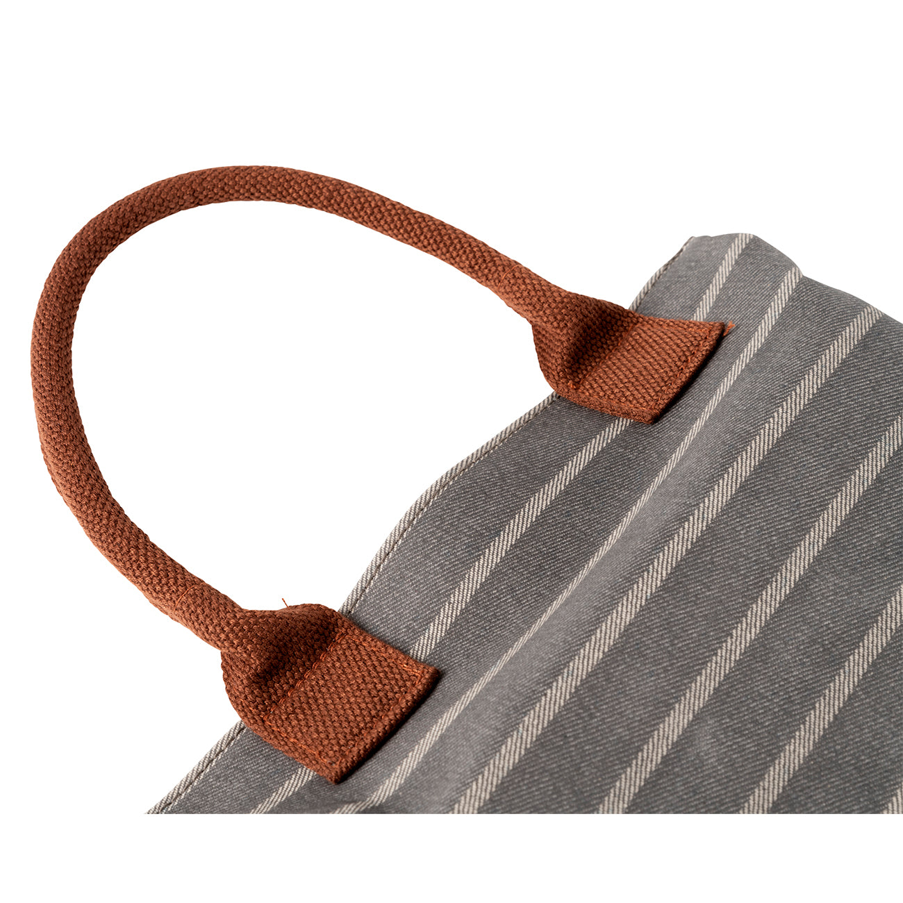 Handle of Sophie Conran by Burgon & Ball Garden Kneeler in grey ticking stripe.