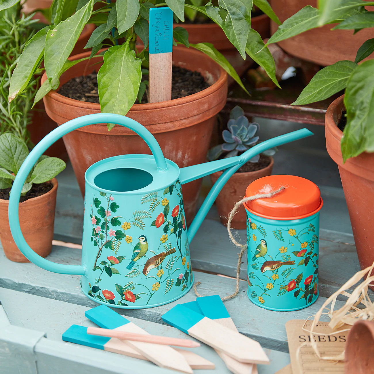 Burgon & Ball 'Flora & Fauna' Metal Indoor Watering Can with Twine Tin